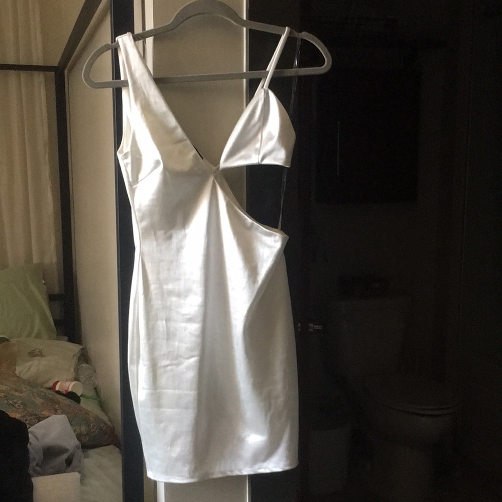 White Satin Cut-Out Dress